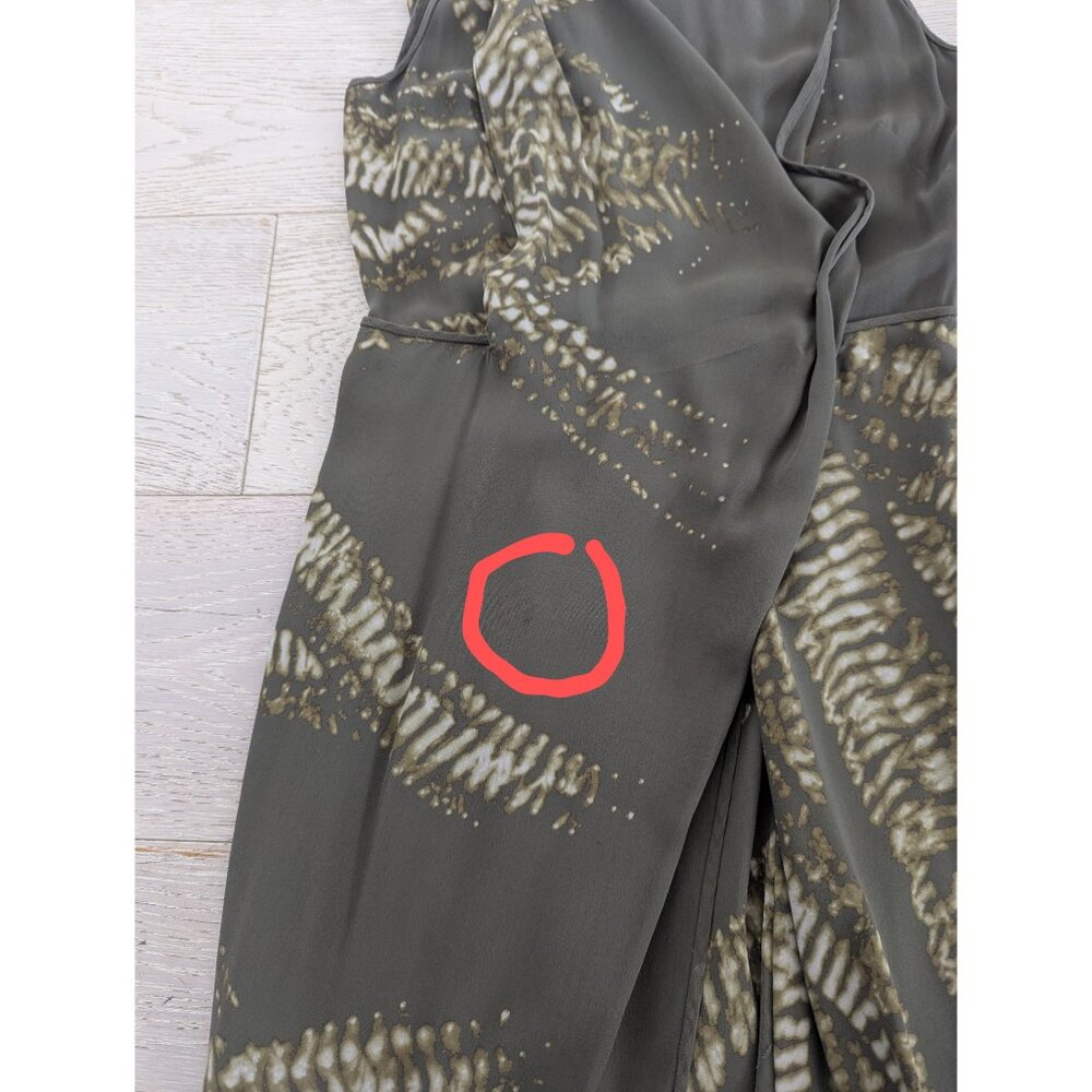 MAX AZRIA Silk Asymmetric Wrap Effect Olive Dress With Abstract Pattern; Size 4 - Picture 9 of 11